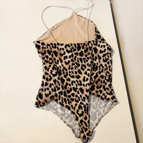H&M High Neck Strappy Cheetah Leopard Print Body Suit Tan Black Womens Size M - Picture 3 of 4